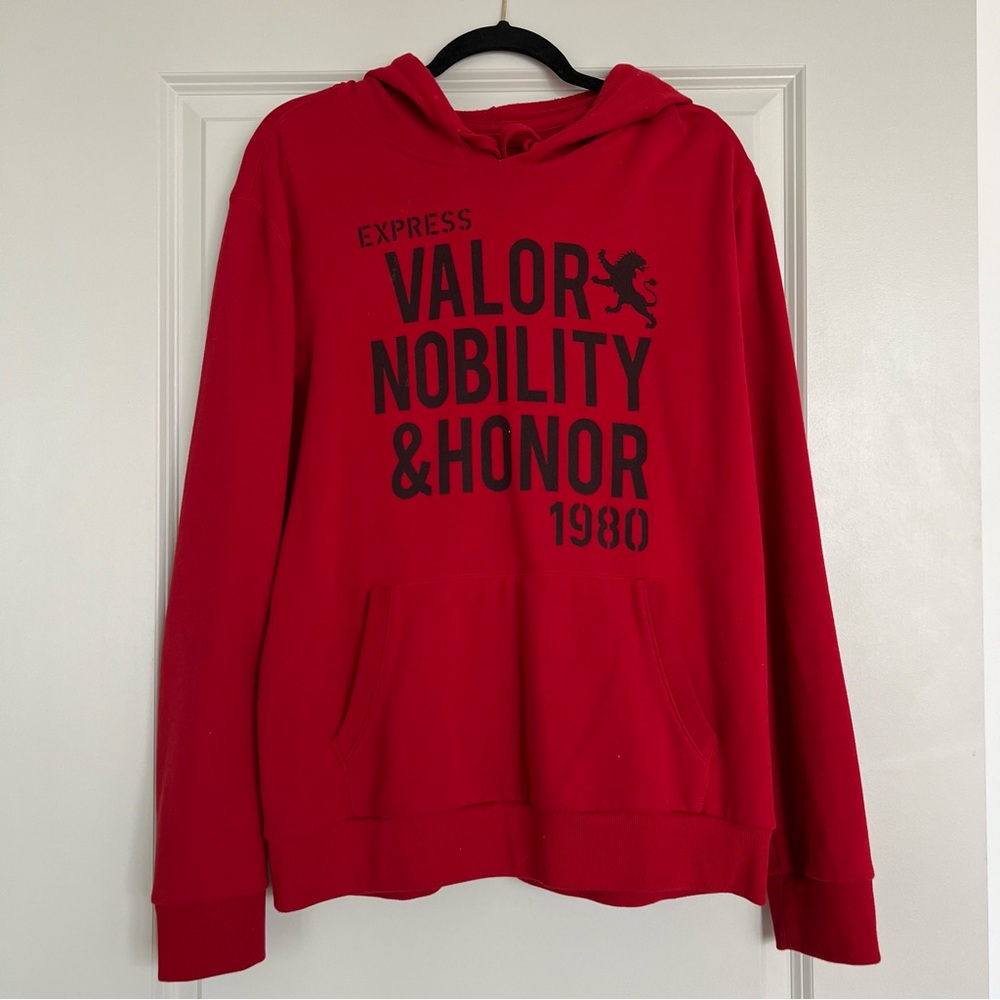 Express Men’s Red Graphic Sweatshirt Hoodie | Size L